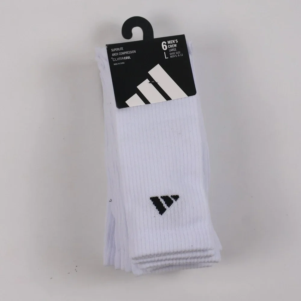 Adidas Socks 6 Pack Superlite Arch Compression White Solid Large NWT